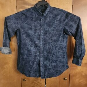 D15‎  Armani Exchange Mens Regular Fit XL Paisley Print Long Sleeve Button Down